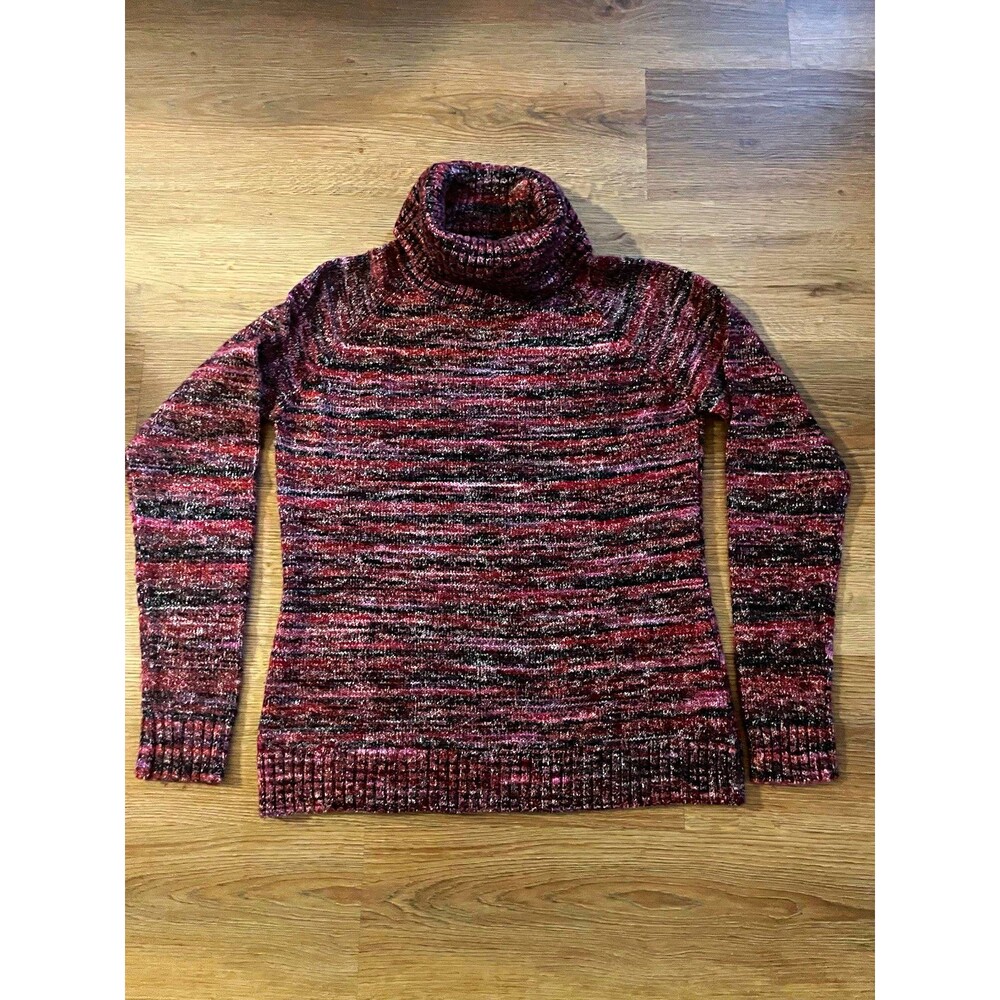 Columbia Women's XL Multicolor Striped Knit Turtleneck Pullover Sweater Logo